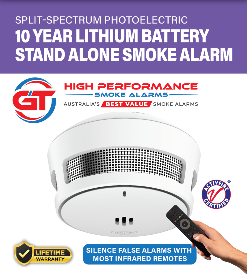GT High Performance 10 year Photoelectric sealed lithium battery standalone smoke alarm