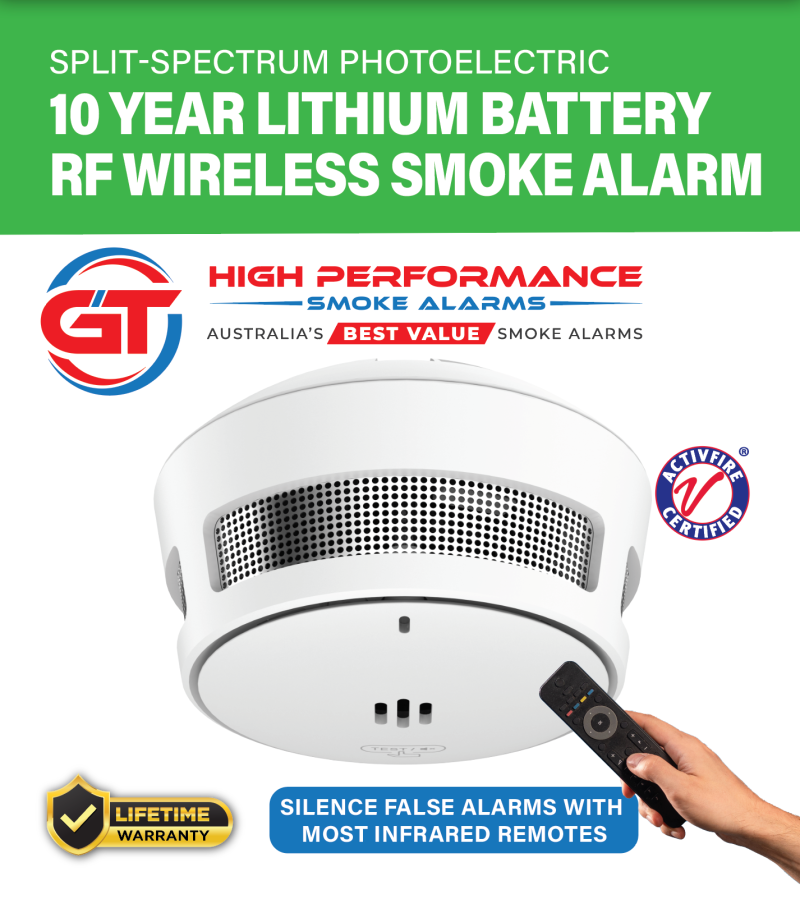GT High Performance 10 year sealed lithium battery wireless interconnected smoke alarm