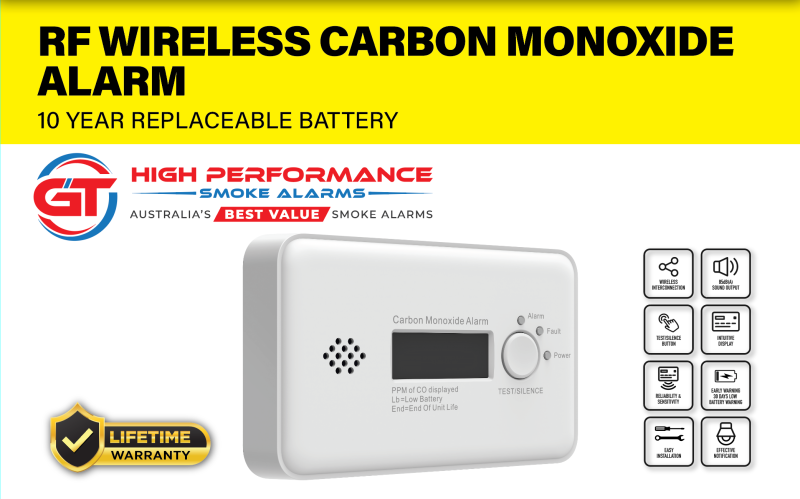 GT High Performance 10 year sealed lithium battery wireless interconnected carbon monoxide alarm
