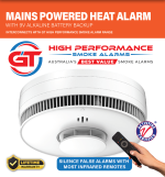 GT High Performance 240v mains powered heat alarm with a 9v battery backup