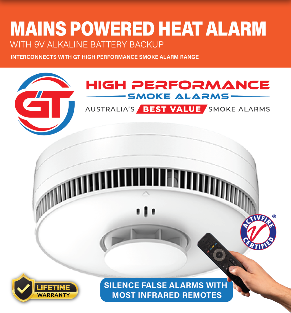 GT High Performance 240v mains powered heat alarm with a 9v battery ...